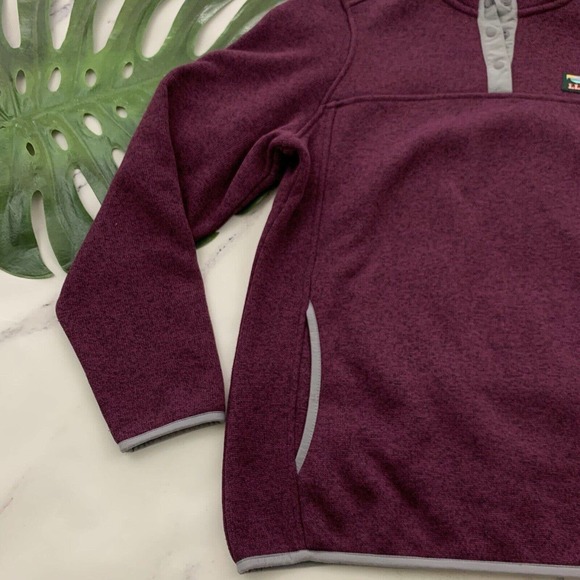 LL Bean Womens Sweater Pullover Size M Fleece Snap Trim Dark Purple Gray - Picture 4 of 11